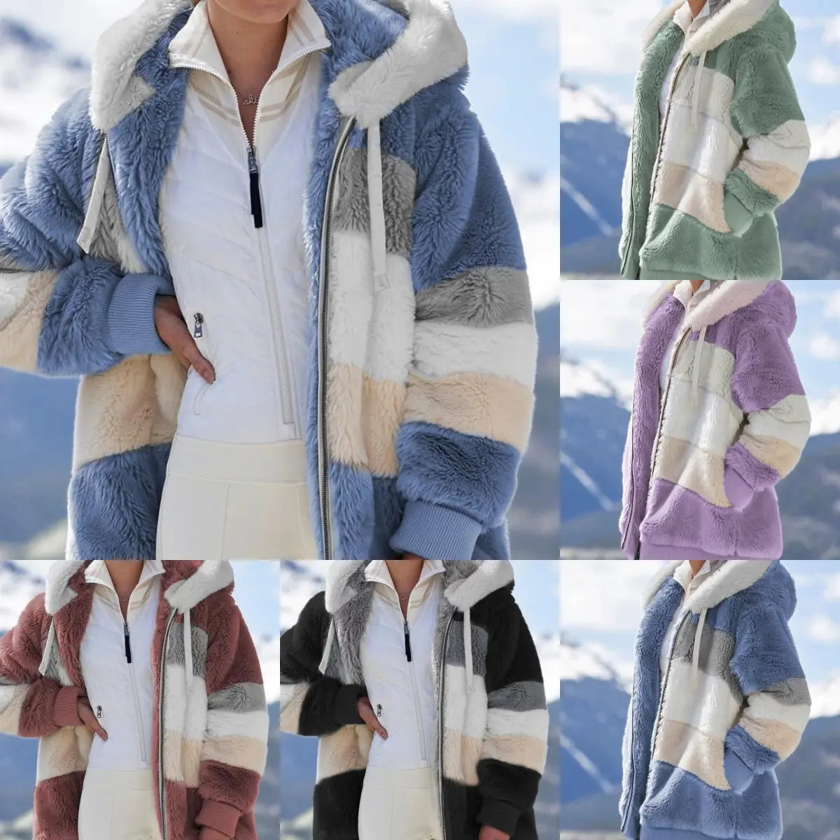 🔥 Poslední den – sleva 50 % ❄️【S–5XL】Nový dámský hřejivý kabát pro rok 2026, zateplený plyšový design s kontrastními pruhy ✅ Platba na dobírku