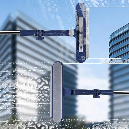 Limpiacristales 2 en 1 de doble cara con mango extensible para limpiar cristales en edificios altos.