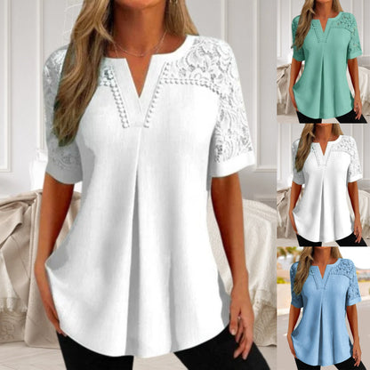 ✨【S-6XL】🎉Nueva camiseta de manga corta de encaje para mujer 2026👚4288666