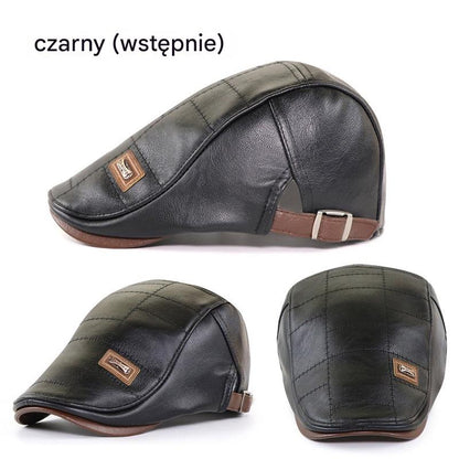 🔥 🔥 Czapka w stylu retro, z wysokiej jakości naturalnej skóry, pasująca do wszystkiego – 4190290