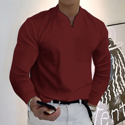 👔🔥Pánské sportovní tričko z bavlny s dlouhými rukávy a výstřihem do V