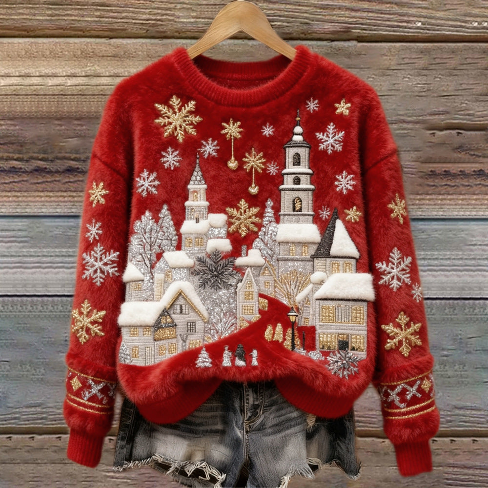 🎄❄️Γυναικείο χριστουγεννιάτικο πουλόβερ από φανέλα με εξαιρετική εκτύπωση