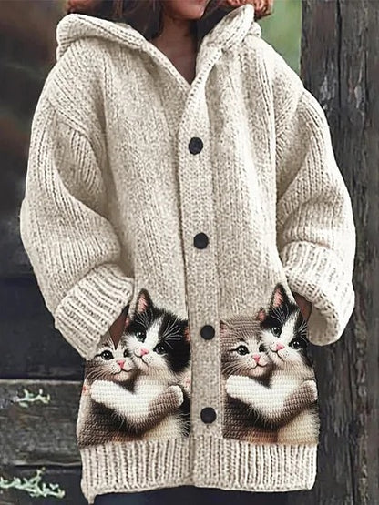 🔥🐾Abrigo con capucha para mujer, elegante y adorable, con estampado de animales, ideal para otoño e invierno 🧥✨