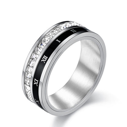 ✨✨Anillo giratorio de acero y titanio con números romanos y diamantes