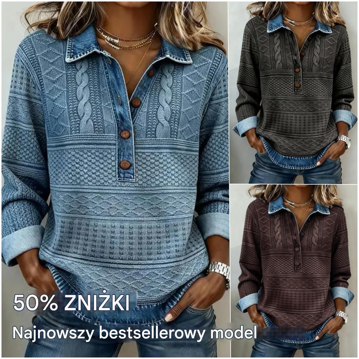 🎁 【PÓŁ CENY!】Modna mikina z klapką na połowie guzików-4183165