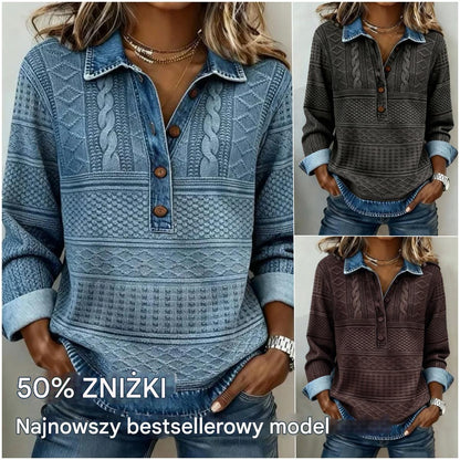 🎁 【PÓŁ CENY!】Modna mikina z klapką na połowie guzików-4183165