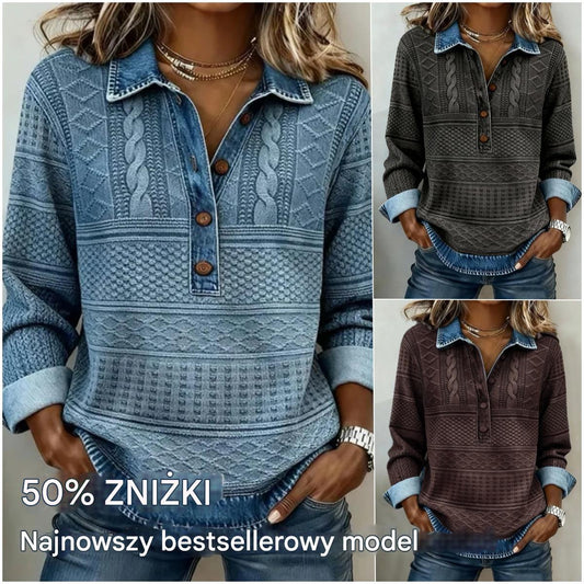 🎁 【PÓŁ CENY!】Modna mikina z klapką na połowie guzików-4183165