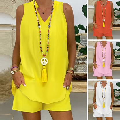 🌴🌈【S-8XL】Nuevo traje casual sin mangas, sin cuello, color liso