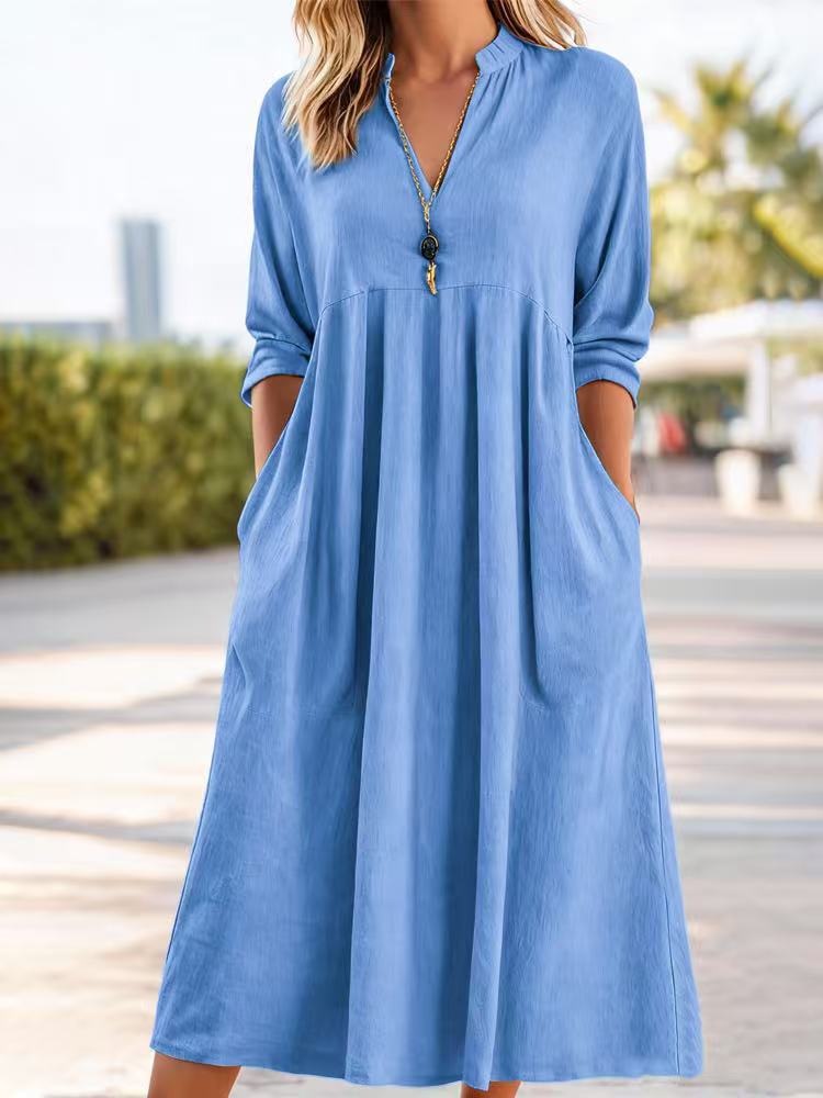 💃 Nové módní retro šaty s výstřihem do V z bavlny a lnu