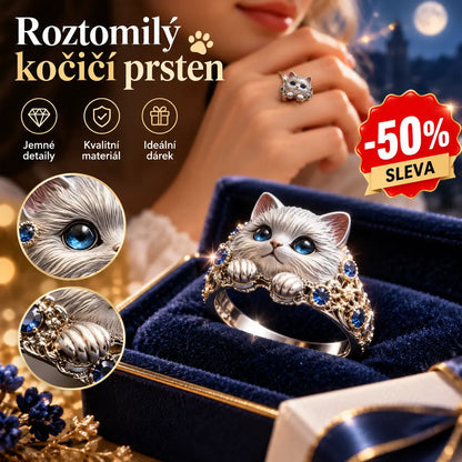 🔥【Koupit 1 a získat 1 zdarma】2 kusy 540 Kč🎁😍Jednoduchý a elegantní prsten s kotětem ze sterlingového stříbra 925 s diamanty