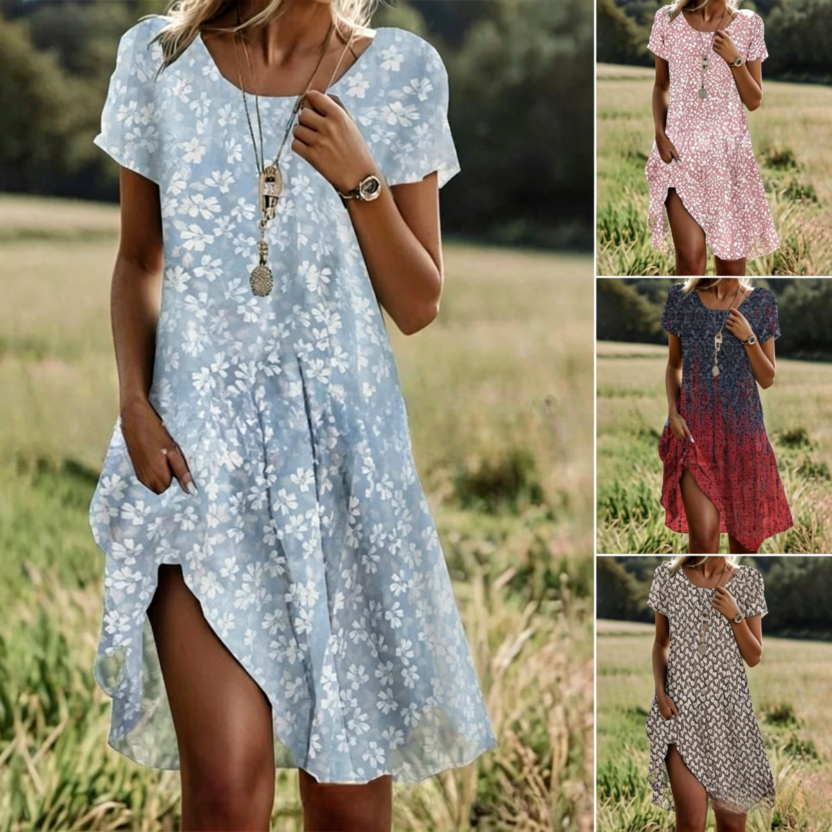 📣【Último día de rebajas】💖【S-3XL】👗Nuevo vestido casual Primavera/Verano 2026 — Cuello redondo con estampado