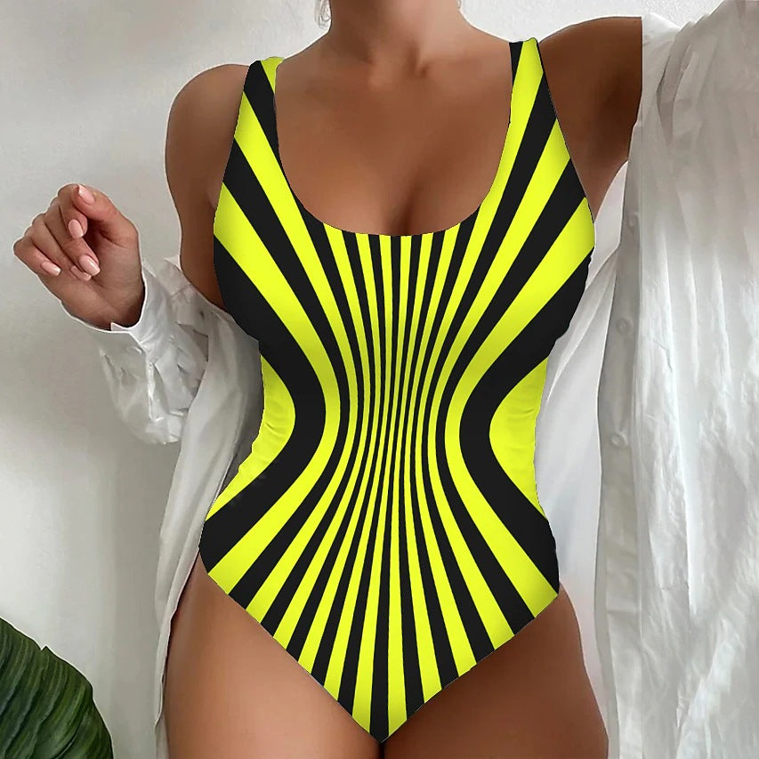 【😍S~6XL】Sexy rayas traje de baño de una sola pieza-4291311