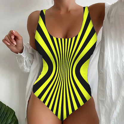 【😍S~6XL】Sexy rayas traje de baño de una sola pieza-4291311