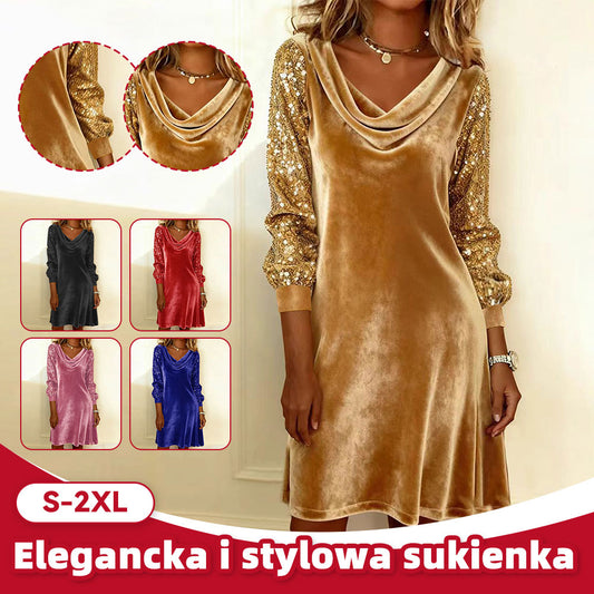 🔥 NOWOŚĆ 2026 | Sukienka Damska z Welurem i Płatkami, Długie Rękawy | Seksuacyjna i Elegancka - 4193225