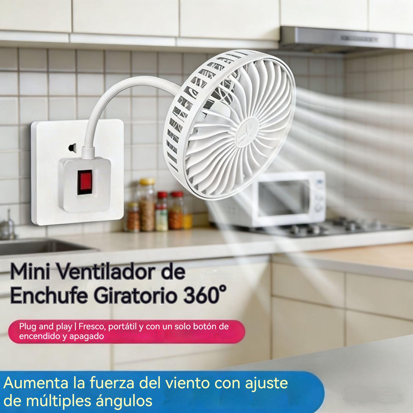 Compra 1 y recibe 1 gratis 🌟¡Dos por solo 32 euros!🔌💨 Mini Ventilador de Enchufe Giratorio 360° – Frescura Potente para Cocina, Baño, Dormitorio y Oficina