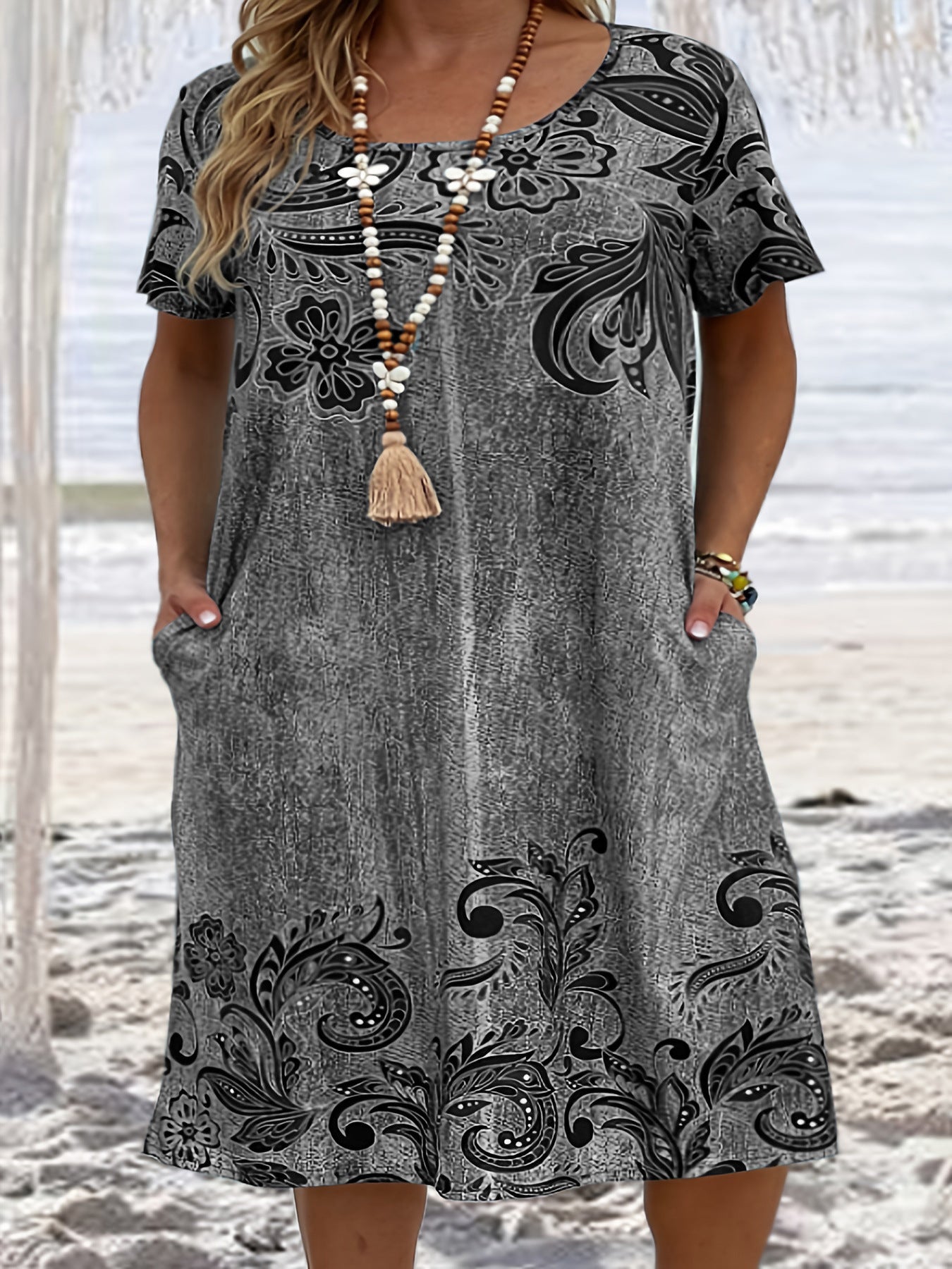 【XL-6XL】 2025 nové dámské 3D tištěné volné kapesní šaty