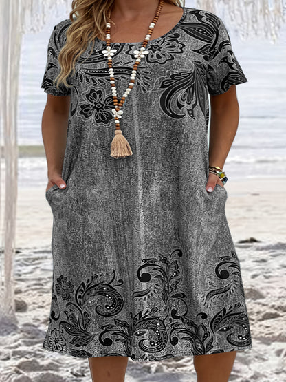 【XL-6XL】 2025 nové dámské 3D tištěné volné kapesní šaty