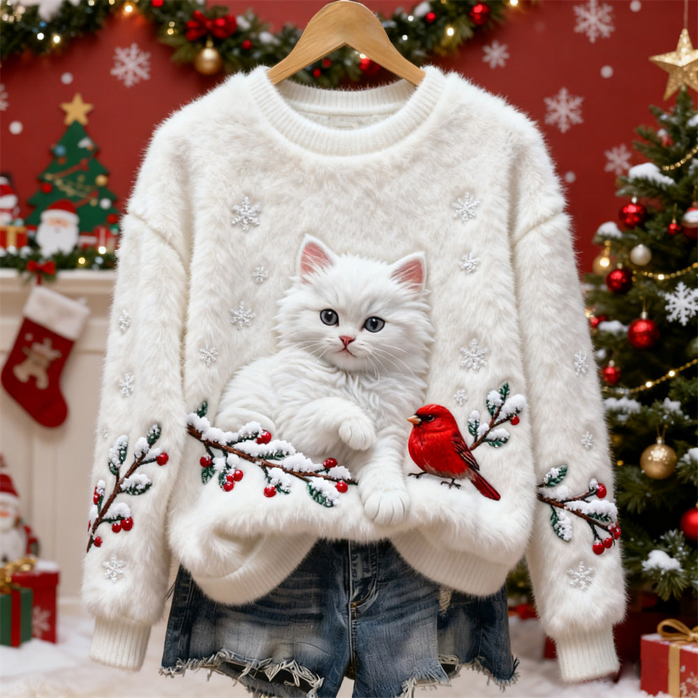 🎄❄️Γυναικείο χριστουγεννιάτικο πουλόβερ από φανέλα με εξαιρετική εκτύπωση