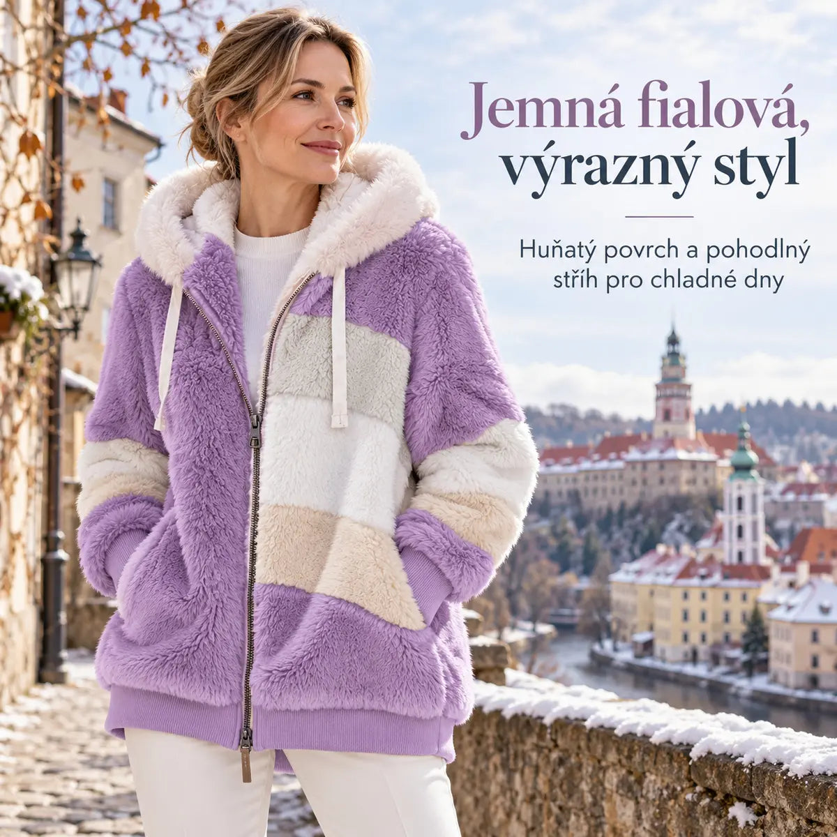 🔥 Poslední den – sleva 50 % ❄️【S–5XL】Nový dámský hřejivý kabát pro rok 2026, zateplený plyšový design s kontrastními pruhy ✅ Platba na dobírku