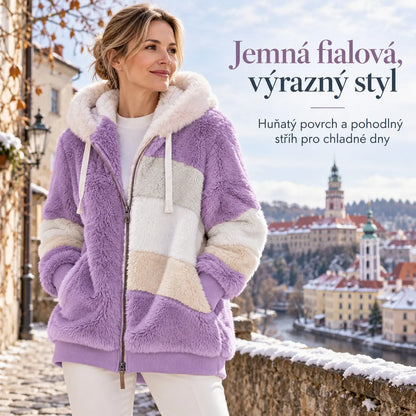 🔥 Poslední den – sleva 50 % ❄️【S–5XL】Nový dámský hřejivý kabát pro rok 2026, zateplený plyšový design s kontrastními pruhy ✅ Platba na dobírku