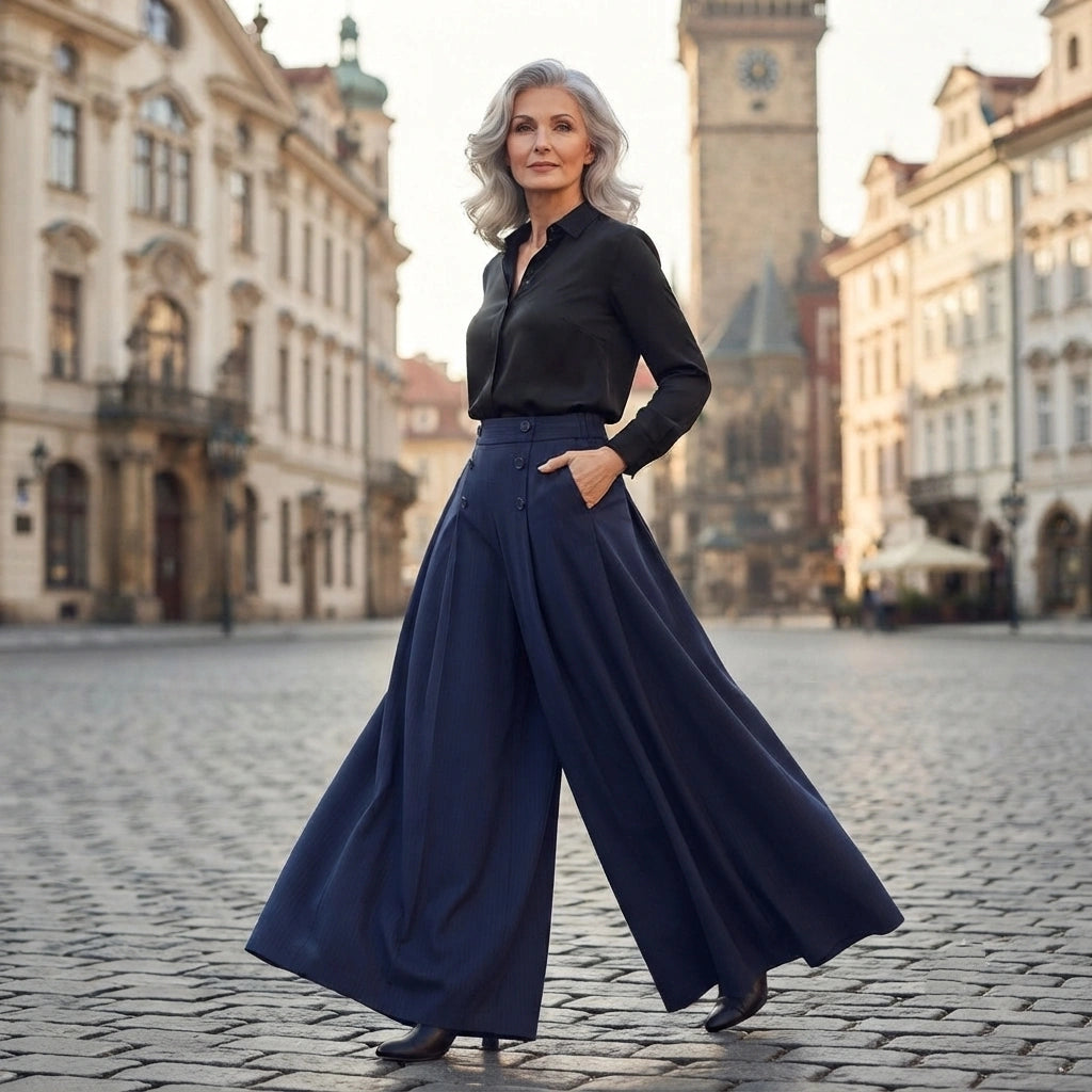 【M-5XL】Pantalones plisados elegantes de tiro alto y pernera ancha para mujer; corte holgado, favorecedores, transpirables y cómodos para el verano.