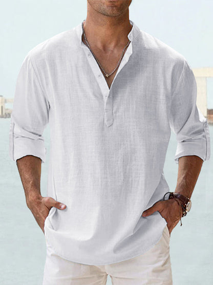 👕🤩【S-5XL】Pánské tričko s dlouhým rukávem, materiál bavlna a lněný materiál_4071392