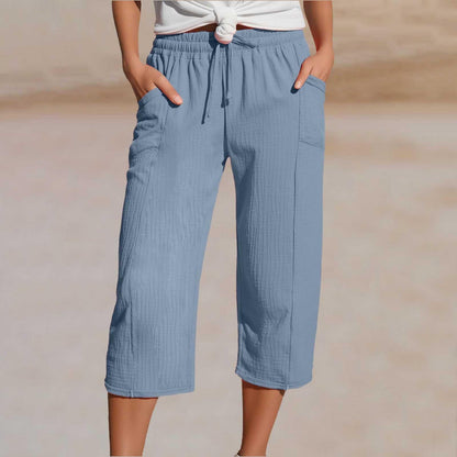 🌸【Compra 1 y llévate 1 gratis】Pantalones cropped plisados de color sólido para mujer, de algodón y lino