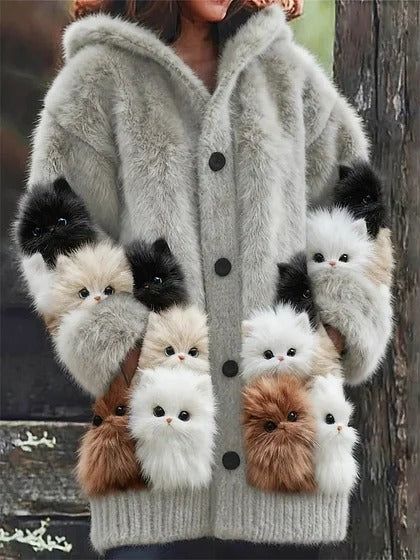 🔥🐾Abrigo con capucha para mujer, elegante y adorable, con estampado de animales, ideal para otoño e invierno 🧥✨
