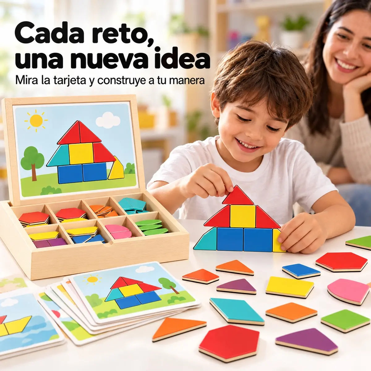 👶🌈🧩【128 piezas】🔥Juguete de rompecabezas tangram de madera magnético, entrenamiento cerebral y juguete educativo para niños, estimula el pensamiento