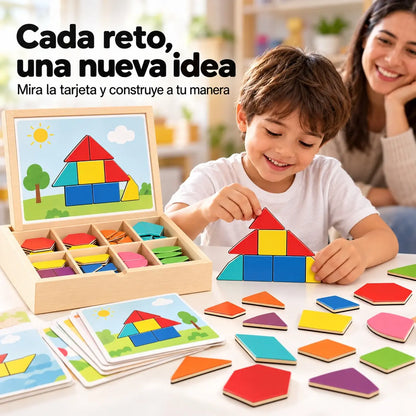 👶🌈🧩【128 piezas】🔥Juguete de rompecabezas tangram de madera magnético, entrenamiento cerebral y juguete educativo para niños, estimula el pensamiento