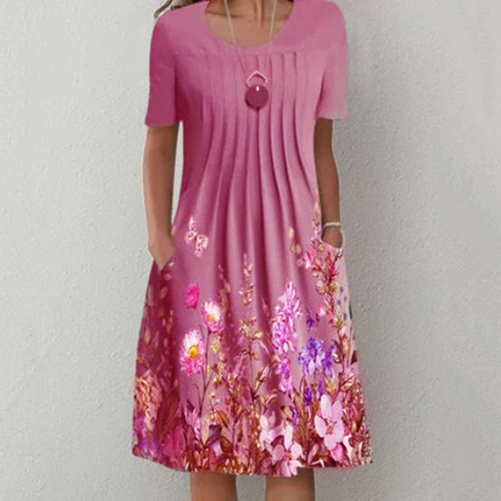🔥【45 OFF%】🌸🦋Nové dámské šaty s kulatým výstřihem a potiskem（S-3XL）.