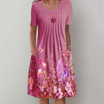 🔥【45 OFF%】🌸🦋Nové dámské šaty s kulatým výstřihem a potiskem（S-3XL）.