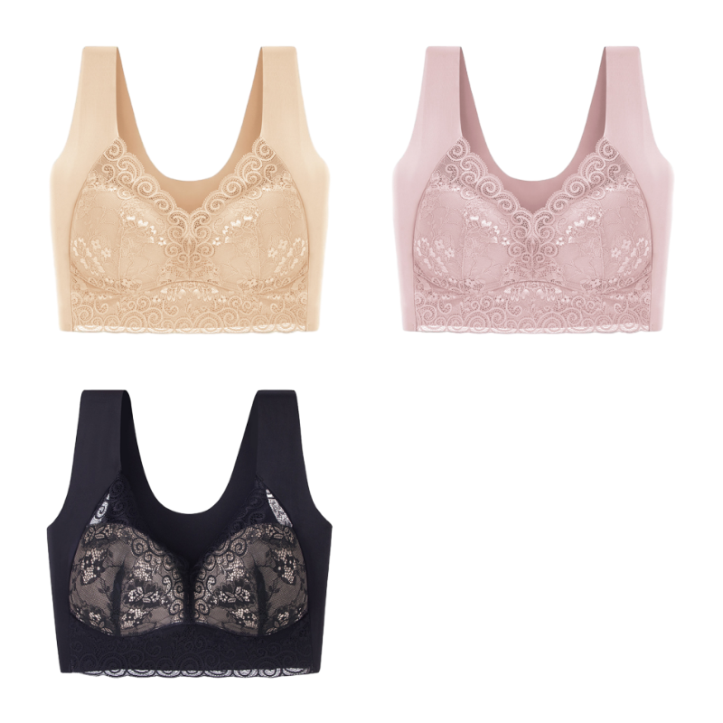 【3 kusů】💗 Ultra pohodlná podprsenka velké velikosti pro ženy - tvaruje velká prsa, boční opora, nesvírá, korekce prověšení, bezešvá, tenký střih💥【40-110 kg】