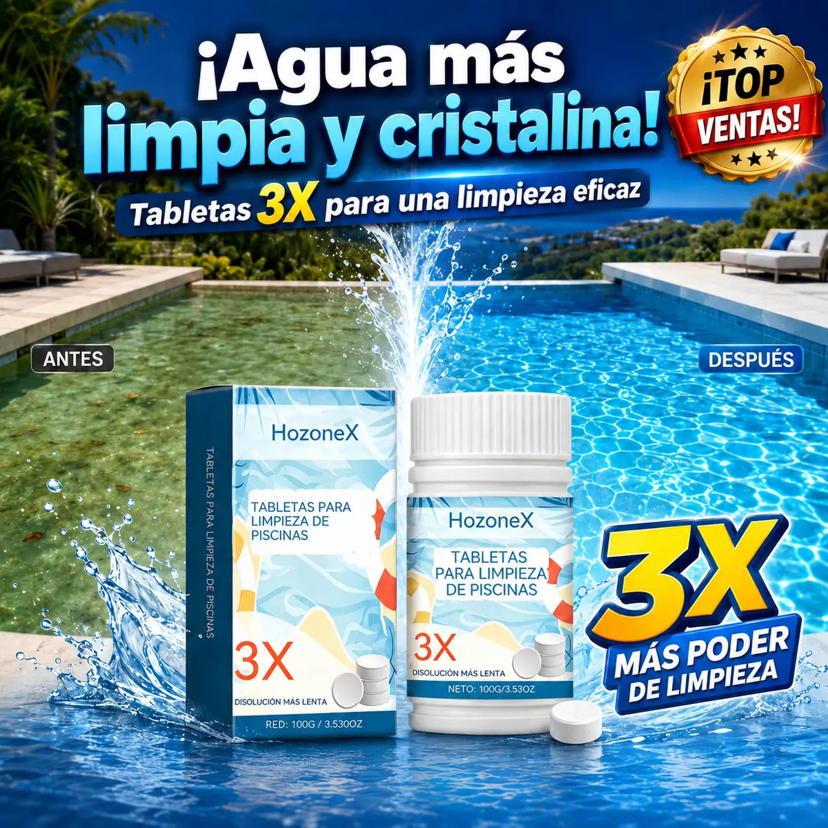 🔥【Compra 1, llévate 1 gratis】🏊‍♀️💧Pastillas limpiadoras para piscinas para un agua clara y transparente.