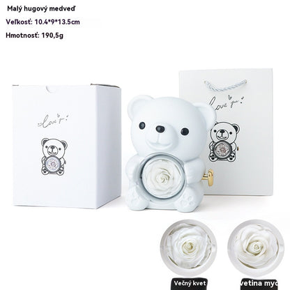 ✨Adorable osito de peluche con rosa preservada - Osito de peluche decorado con una rosa real, en una hermosa caja de regalo - Regalo romántico para el Día de la Madre, bodas, aniversarios, despedidas de soltera, Navidad y San Valentín.