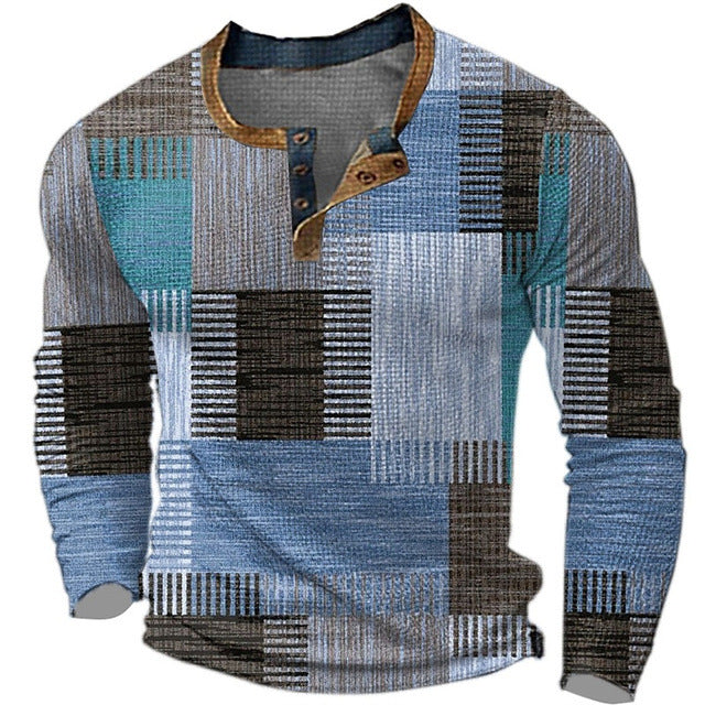 🌴🌈【S-4XL】👔😍 Νέα συλλογή ανδρικών πουκάμισων με τύπωμα, μακριά μανίκια, χαλαρό στυλ Henry, διαθέσιμα σε διάφορα χρώματα