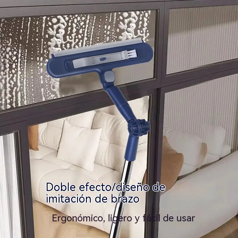 Limpiacristales 2 en 1 de doble cara con mango extensible para limpiar cristales en edificios altos.