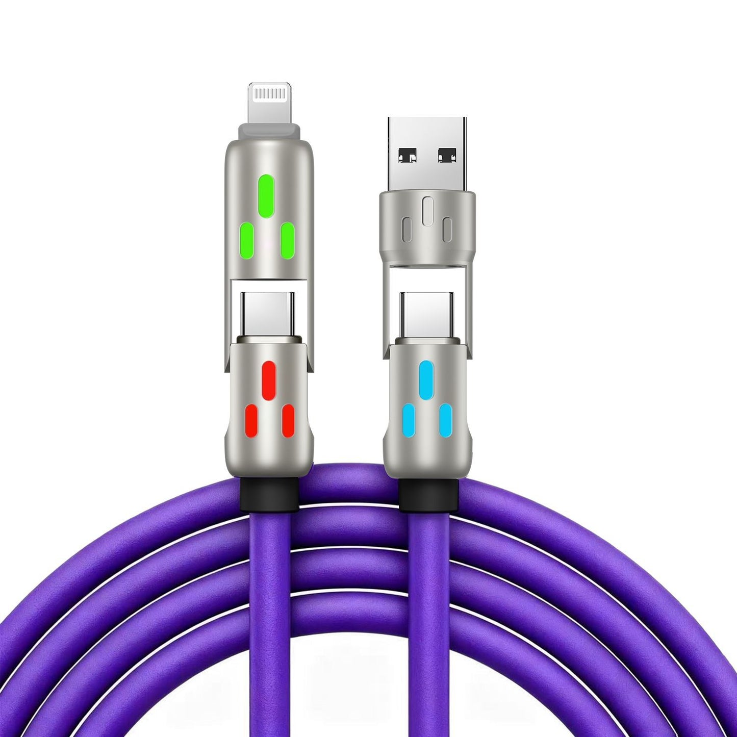 🔥 【2 unidades por 26 euros】 🔥 (2 metros de largo) Cable 4 en 1 PD 240 W – Carga rápida USB‑C, Lightning y USB‑A, aluminio y silicona, sincronización de datos ⚡📱-4330160