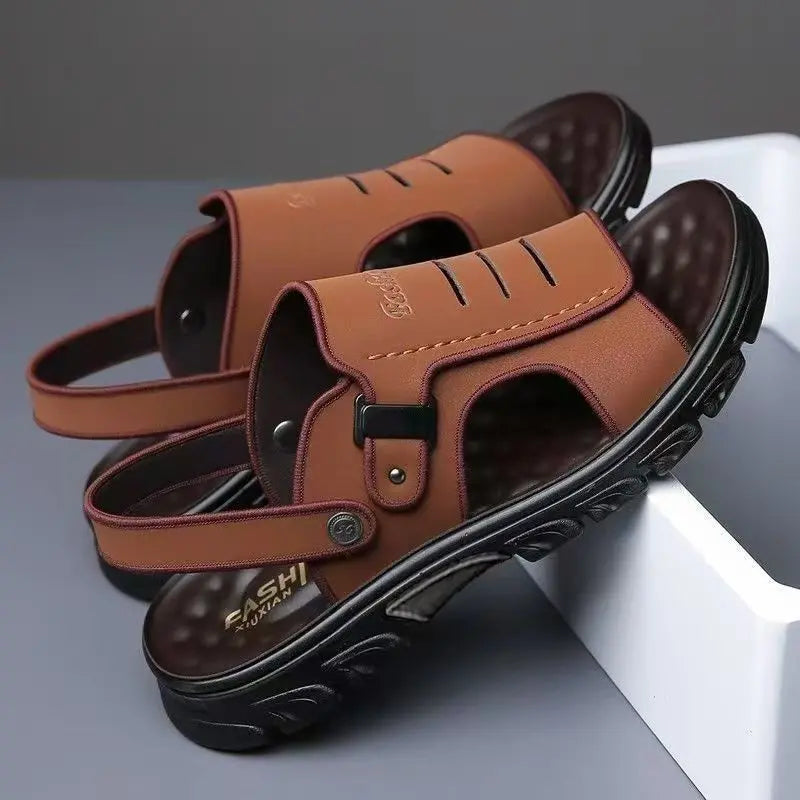 👍😎 (38-44)💥Nuevas sandalias de playa de cuero con suela gruesa para hombre-4332317