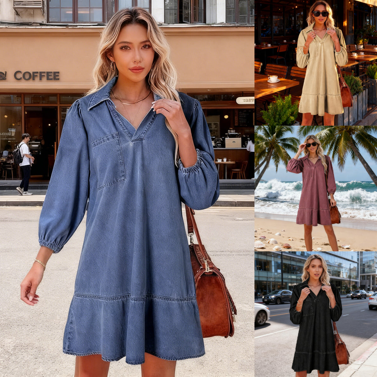 🔥🥰【S-3XL】🔥Nové volné džínové šaty s výstřihem do V