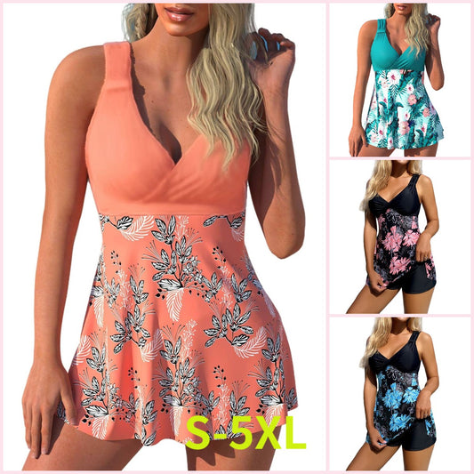 🌴🏖️【Poslední den – sleva 50 %🔥】【S-5XL】Nový plavkový set s potiskem pro větší velikosti, kraťasy, rozparky na zádech, rychleschnoucí materiál