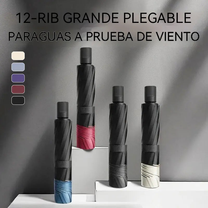 ☔ Paraguas Plegable de 12 Varillas – Resistente al Viento, Impermeable y Ligero para Lluvia y Sol 🌞