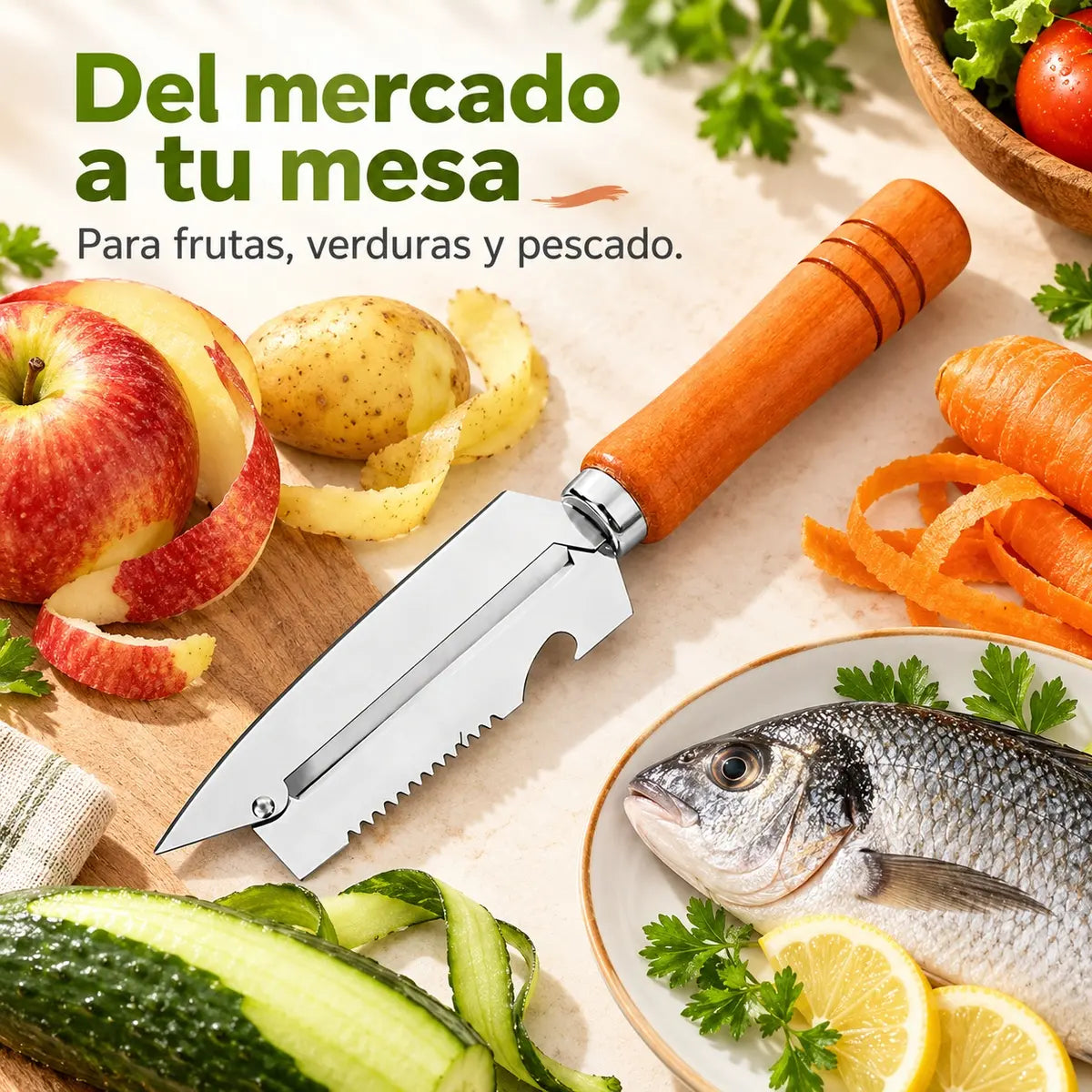 🥕 ¡Compra 1 y llévate 1 gratis! ✨ Pelador de cocina multifuncional: fabricado en acero inoxidable con mango ergonómico, ideal para frutas, verduras y carne 🔪