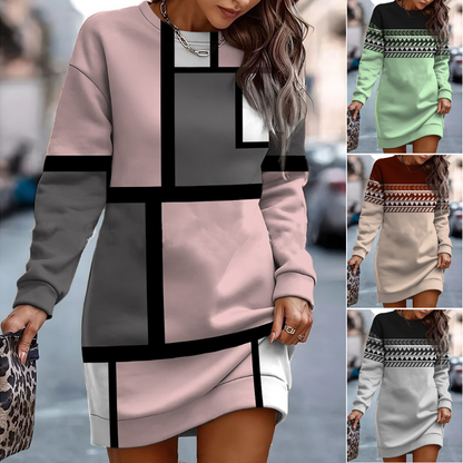 🔥🔥👗Nové svetrové šaty s kulatým výstřihem na podzim a zimu 2025 s barevným potiskem