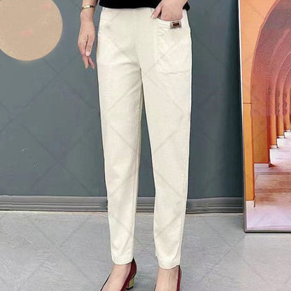 🔥【M-6XL】Pantalones casuales versátiles microelásticos de talla grande para mujer