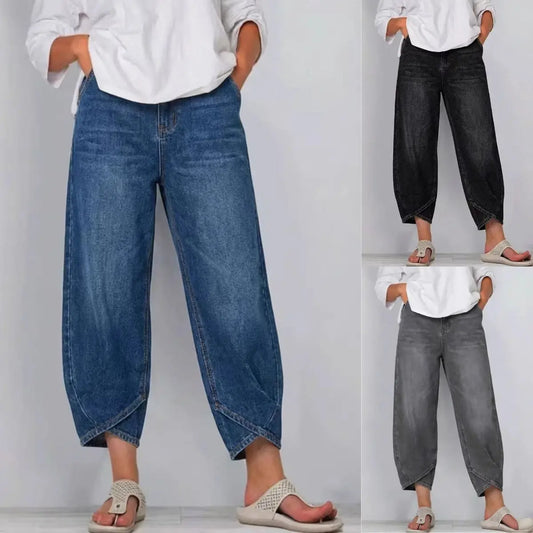 👖【Vylepšený denim, měkký a prodyšný】 módní volné džíny pro volný čas