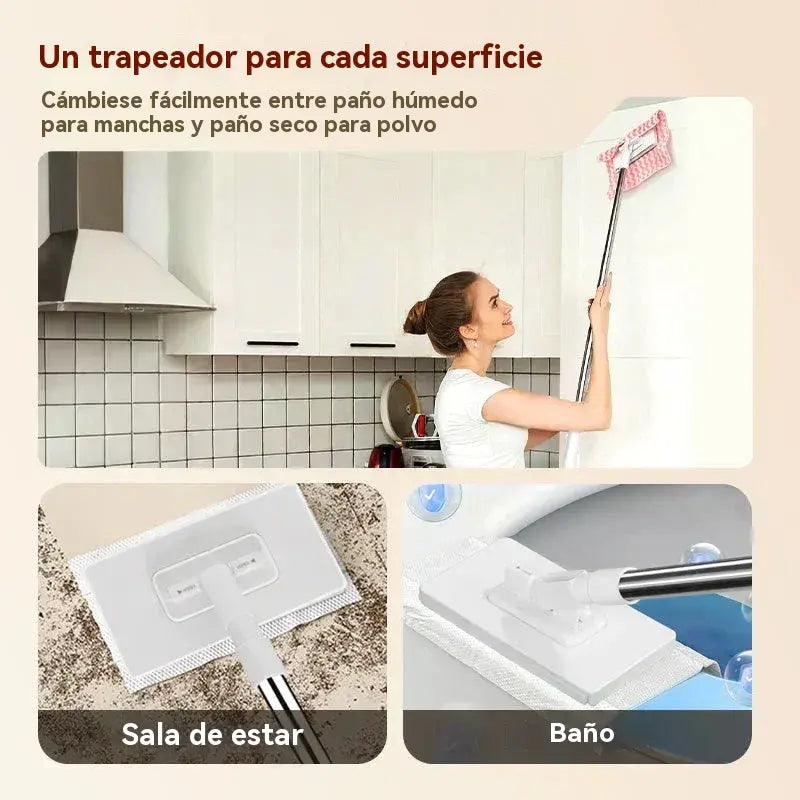 【Set de 4】Trapeador multifuncional con clip de tela, nuevo trapeador doméstico que no requiere lavado