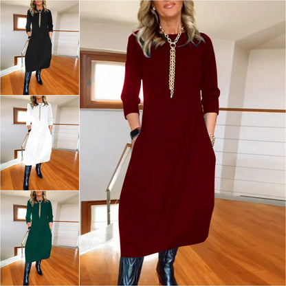 Ostatni dzień – 50% zniżki👗 Elegancja jednolitej sukni z długimi rękawami, wygodnej i praktycznej do codziennego noszenia-4178121