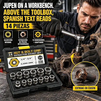 🔧 Kit de 14 Vasos Extractores de Tuercas y Tornillos | Vasos Antideslizantes para Tornillos Oxidados, Dañados o Pasados de Rosca