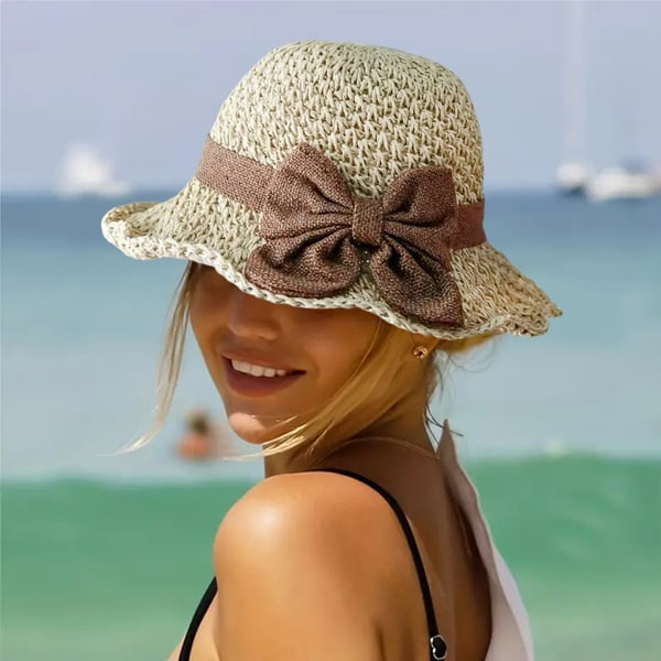 🎀🎀 50% DE DESCUENTO 👒 | Sombrero de paja con lazo retro – Plegable y transpirable para el verano